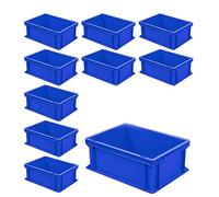 BRB Lot de 10 récipients empilables Euro avec 2 poignées, L x l x H 400 x 300 x 170 mm, 16 l, bleu