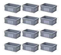 BRB Lot de 12 bacs Euro avec 2 poignées, L x l x H 300 x 200 x 120 mm, gris, poids 0,4 kg