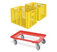 BRB Lot de 2 bacs euro/caisses de boulangerie, L x l x H 600 x 400 x 410 mm avec chariot de transport (jaune)