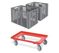 BRB Lot de 2 bacs euro/caisses de boulangerie, L x l x H 600 x 400 x 410 mm avec chariot de transport (gris)