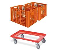 BRB Lot de 2 boîtes de boulangerie - L x l x H : 600 x 400 x 410 mm - Avec roulette de transport (orange)
