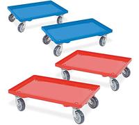 BRB Lot de 4 roulettes de logistique avec plateau, 2 bleus, 2 rouges, pour conteneurs de 600 x 400 mm, charge maximale de 250 kg