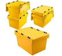 BRB Lot de 5 boîtes réutilisables avec couvercle à charnière, jaune, scellables, L x l x H 600 x 400 x 350 mm, 58 l