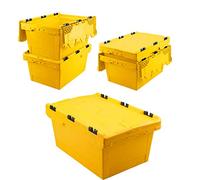 BRB Lot de 5 boîtes réutilisables avec couvercle à charnière, jaune, scellables, L x l x H 600 x 400 x 200 mm, 29 l