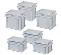 BRB Lot de 6 boîtes Euro avec couvercle, qualité industrielle, 3 x 300 x 200 x 150 mm, 3 x 300 x 200 x 220 mm, grises