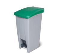 BRB Poubelle à pédale avec roulettes, capacité 60 litres, HxLxP 700 x 380 x 490 mm, gris corpus, couvercle vert