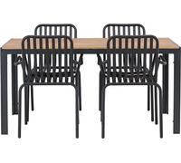 Break set de jardin table 90x150cm naturel, 4 chaises noires.