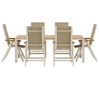 Break set de jardin table 90x200 cm naturel 6 chaises beige.
