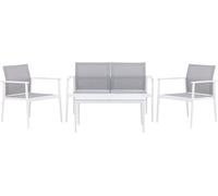 Breaksalon 1 canapé, 2 fauteuils, 1 table basse blanche.