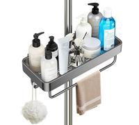 BREANIFULL Étagère de douche sans perçage - Organisateur de salle de bain avec 1 visseuse à vis - Support de douche pour savon et shampooing - Barre de douche ronde avec diamètre de 22 à 25 mm - Gris