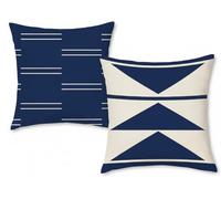 BREASOME Housse de Coussin 45x45 cm, Lot de 2 Housses de Coussin Motif de Géométrique Bleu Design Moderne Taie d'oreiller Décorative Carrée en Lin pour Canapé Maison Salon Chambre à Coucher