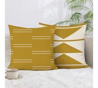 BREASOME Housse de Coussin 45x45 cm, Lot de 2 Housses de Coussin Motif de Géométrique Jaune Design Moderne Taie d'oreiller Décorative Carrée en Lin pour Canapé Maison Salon Chambre à Coucher