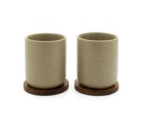 Bredemeijer - Tasse à thé Umea avec dessous de verre en acacia - 200 ml - gris argile - s/2