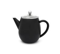 Bredemeijer Theiere Avec Infuseur, Filtre à Thé Inox, 1,1 Litres - Noir | Théière avec Infuseur Double Paroi, Théière Isotherme 1h, Couvercle en Verre, Filtre à Thé et Bec Anti-Goutte