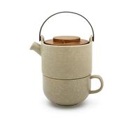 Bredemeijer Theiere Avec Infuseur Thé, Tasse a The Umea 0,5 Litres - Gris | Petite Théière avec Infuseur en Céramique, Couvercle Bambou, Gain de Place et Lave-Vaisselle
