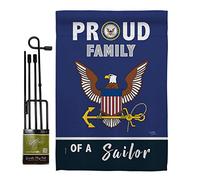 Breeze Decor Ensemble de drapeaux de jardin de marins avec support des forces armées de la marine USN Seabee United State militaire américain vétéran de la retraite officielle maison bannière petit