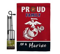 Breeze Decor Ensemble de drapeaux de jardin familiaux avec support - Corps des forces armées des marines USMC Semper Fi - Pour la retraite - Cadeau officiel - Fabriqué aux États-Unis