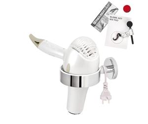 bremermann Bad-Serie Lucente Support pour sèche-cheveux avec kit de colle pour petits et grands sèche-cheveux, permet de mettre de l'ordre dans la salle de bain, en acier inoxydable chromé
