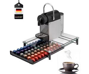 Bremermann Boîte à capsules de café Nespresso pour 60 tiroirs, boîte à tiroirs, support métal et plateau verre, distributeur environ 31 x 7 x 40,5 cm (transparent)