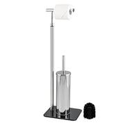 bremermann Brosse WC sur pied 2 en 1, brosse WC, porte-rouleau, acier inoxydable avec socle en verre