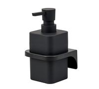 bremermann Distributeur de savon Savona avec surface Soft-Touch, distributeur de savon liquide rectangulaire incluant support mural à coller ou à percer, en plastique (Noir)