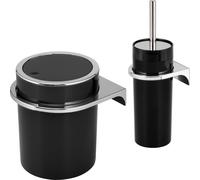 bremermann Ensemble de salle de bain 2 pièces SAVONA, poubelle de salle de bain 5,5 litres et kit de toilettes avec support mural, rond, noir