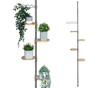bremermann Étagère à fleurs télescopique avec 4 étagères en bambou, escalier à fleurs réglable en hauteur de 140 à 290 cm, gris
