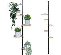 bremermann Étagère à fleurs télescopique avec 4 étagères en bambou, escalier à fleurs réglable en hauteur de 140 à 290 cm, noir