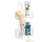 bremermann Étagère de douche avec 2 paniers, pour paroi de douche en verre, à accrocher à l'aide de crochets - en métal (Blanc)