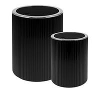 bremermann - Gavello - Lot de 2 poubelles de salle de bain - 1,5 l et 5,5 l - Avec couvercle pivotant - Avec design rainuré - En plastique (Noir)