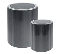 bremermann - Gavello - Lot de 2 poubelles de salle de bain - 1,5 l et 5,5 l - Avec couvercle pivotant - Avec design rainuré - En plastique (Gris)