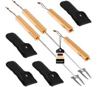 bremermann Lot de 2 fourchettes télescopiques pour barbecue, avec sac, en acier inoxydable et bambou, extensibles, pour guimauve et saucisses (4)