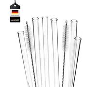 bremermann Lot de 6 pailles en Verre réutilisables avec 2 brosses de Nettoyage, Verre, Transparent, 25 cm