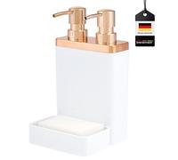 bremermann Organisateur d'évier avec double distributeur de liquide vaisselle et porte-éponge (blanc/or rose)
