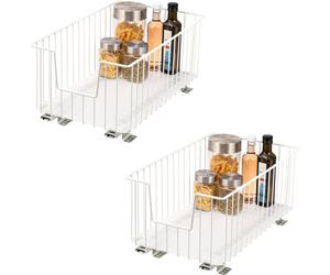 bremermann Panier coulissant pour armoire, lot de 2, 30 cm, avec tablette, tiroir de cuisine à monter ultérieurement, panier coulissant en métal blanc