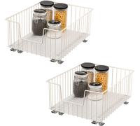 bremermann Panier coulissant pour armoire, lot de 2, 40 cm, avec tablette, tiroir de cuisine à monter ultérieurement, panier coulissant en métal blanc crème