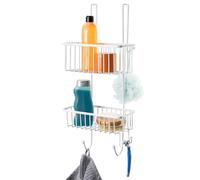 bremermann Panier de douche à suspendre au-dessus de la paroi de douche, étagère de salle de bains avec 2 paniers et crochets - revêtement PE de haute qualité, en métal (Blanc)