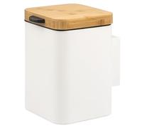 bremermann poubelle cosmétique murale carrée avec couvercle en bambou, support mural inclus, poubelle avec montage à 2 voies, à coller ou à percer, capacité de 3 litres, en métal blanc