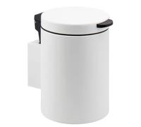 bremermann Poubelle cosmétique murale ronde avec couvercle en bambou et support mural, poubelle à double fixation, à coller ou à percer, capacité de 3 litres, en métal blanc