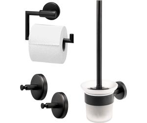 bremermann Salle de bain Série PIAZZA BLACK Set de 3 - porte-papier toilette Porte-rouleau de rechange Crochet pour serviette, en acier inoxydable noir
