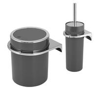 bremermann Savona Ensemble de Salle de Bain 2 pièces avec Poubelle de Salle de Bain 5,5 l et Brosse WC avec Support Mural Rond (Gris)