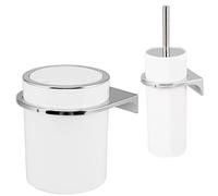 bremermann Savona Ensemble de Salle de Bain 2 pièces avec Poubelle de Salle de Bain 5,5 l et Brosse WC avec Support Mural Rond (Blanc)