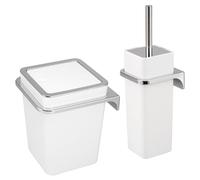 bremermann Set de salle de bain 2 pièces SAVONA, seau à cosmétique 6 litres et garniture WC avec support mural, carré blanc