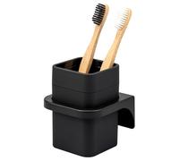 bremermann Savona Gobelet pour brosse à dents avec surface douce au toucher, porte-gobelet carré avec support mural à coller ou percer, porte-brosse à dents en plastique (noir)