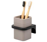 bremermann Savona Gobelet pour brosse à dents avec surface douce au toucher, porte-gobelet carré avec support mural à coller ou percer, porte-brosse à dents en plastique (taupe)