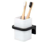bremermann Savona Gobelet pour brosse à dents avec surface douce au toucher, porte-gobelet carré avec support mural à coller ou percer, porte-brosse à dents en plastique (blanc)