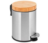 bremermann Seau de salle de bain avec couvercle en bambou - 3 l - En acier inoxydable mat