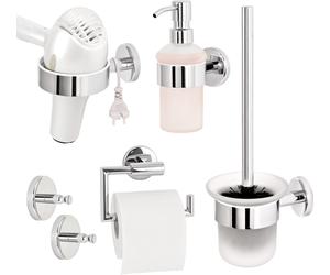 bremermann Série de salle de bain LUCENTE - accessoires de salle de bain 5pcs Porte-papier toilette Garniture WC Distributeur de savon Crochet porte-serviettes Porte-cheveux