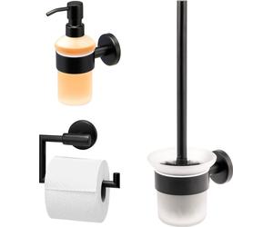 bremermann Série pour la salle de bain PIAZZA BLACK Set de 3 - support papier toilette garniture WC et distributeur de savon, en inox noir