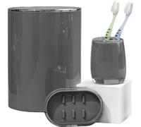 bremermann Série salle de bain SAVONA - accessoires salle de bain 3pcs Seau à cosmétique Récipient pour brosse à dents Porte-savon en plastique, gris